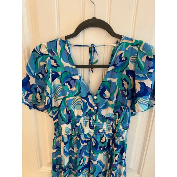 Anthropologie Abel The Label Blue Floral‎ Deep V-neck Maxi Dress Size XS - Picture 2 of 5